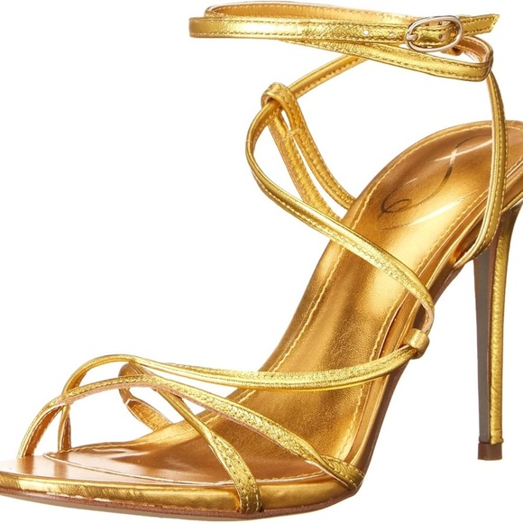 Sam Edelman Sareena Gold Stiletto Heel Open Toe Ankle Strap Heeled Sandals - Picture 1 of 6